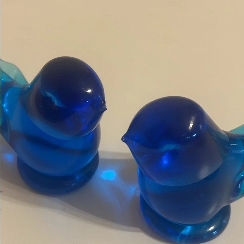 Blue Glass Bird Figurine Set